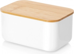 Botervloot van staal in wit met bamboe deksel
