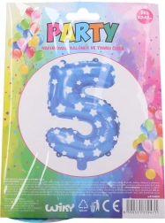 Opblaasbare ballon cijfer 5 blauw met sterretjes
