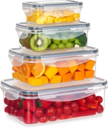 Set van plastic voedselbakjes met deksel en afdichting, 4 stuks