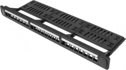patchpanel 24 poorten 1U 19" zwart met organizer voor keystone-modules