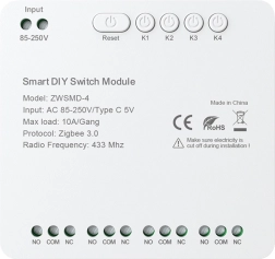 Zigbee 4-kanaals schakelmodule met potentiaalvrij contact AVATTO