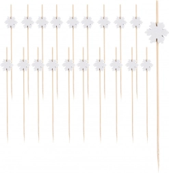 Bamboe partyprikkers met sneeuwvlok 12 cm, 20 stuks