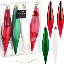 Onbreekbare kerstversieringen – druppels rood, groen en wit, 15 cm, set van 4 stuks