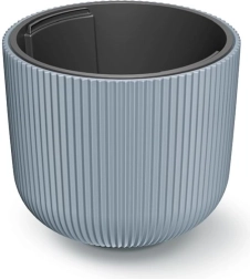 Bloempot met inzet Milly 29,8 cm – lichtgrijze geribde plantenhouder