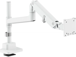 Witte gasveer-monitorarm met bureauklem, 57" / 27 kg, VESA 75x75 en 100x100