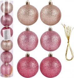 Roze onbreekbare kerstballen 6 cm, set van 6 stuks