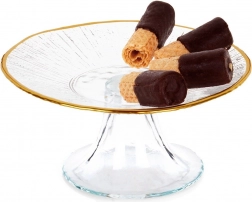 Glazen taartschaal met gouden rand 15,5 cm