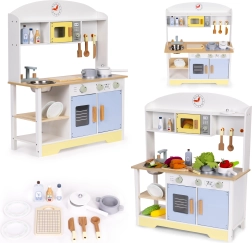 Houten kinderkeuken met oven, wasmachine en magnetron ECOTOYS – 12 accessoires