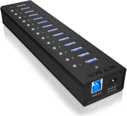 Icy Box actieve USB 3.0-hub van aluminium, 13 poorten + oplaadpoort