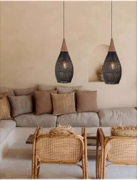 Hanglamp van riet 25 cm – zwart