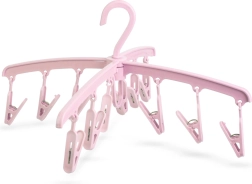 Roze hangende wasdroger met 12 wasknijpers