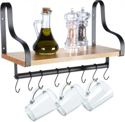 Wandplank met reling en haken van hout 43 × 18 × 26 cm