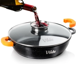 Diepe granieten pan met glazen deksel TERRUNA AROMA 24 cm, 2,1 l