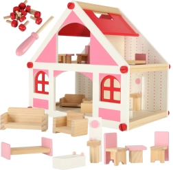 Houten poppenhuis roze met meubels 36 cm