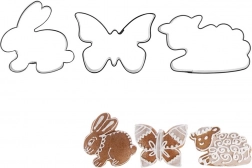 Set van roestvrijstalen uitsteekvormpjes voor koekjes konijntje, vlinder en schaap – 3 stuks