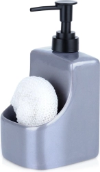 Keramische afwasmiddeldispenser met sponshouder, grijs 400 ml
