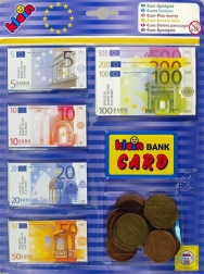 Papieren bankbiljetten en plastic euromunten voor kinderen