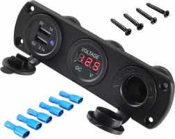 Inbouw autostekker met USB en voltmeter