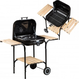 Grote tuingrill met verstelbaar rooster en houten plankjes