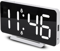 digitale wekker met thermometer en spiegelend LED-display wit