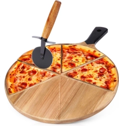 Houten pizzaplank met snijder 30 cm, dubbelzijdige 2-delige set