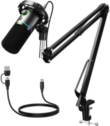 Dynamische USB/XLR-microfoon Maono PD200XS met RGB-verlichting – zwart
