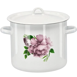Geglazuurde pan 7 l 22 cm wit met pioenroosmotief Laura