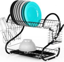 Zwarte tweelaagse afdruiprek voor servies 52 × 24,5 × 38 cm Vilde