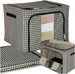Textiele opbergbox met frame en venster, zwart‑wit – 100 l