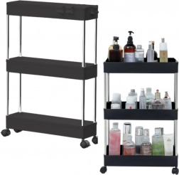 Verrijdbare boekenkast met 3 planken op wieltjes – zwart