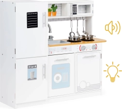 Houten kinderkeuken met LED-verlichting en servies ECOTOYS