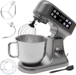 Bauerkraft keuken-planetair keukenmachine met 6 l kom, LED-paneel, fermentatiefunctie en ingebouwde weegschaal, zilverkleurig