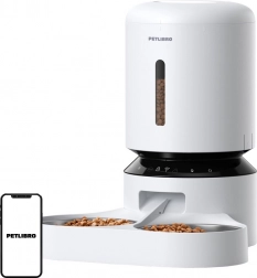 Automatische Petlibro-voederautomaat met dubbele kom en Wi‑Fi, 5 l wit