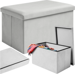 Opvouwbare velours poef met opbergruimte Ruhhy grijs 60x30x30 cm