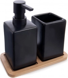 Dolomieten badkamerset 3-delig zwart met bamboe schaaltje Vilde