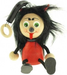 Duiveltje op een veer – houten hangfiguur