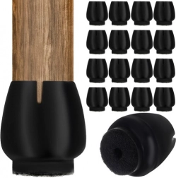 Siliconen stoelpoothoezen met vilt, set van 16 stuks (12–16 mm), zwart