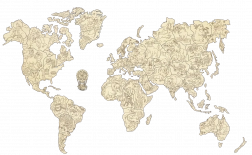 Houten wereldkaart met dieren maat M (57 × 38 cm) WOODEN CITY