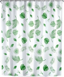 Waterdichte douchegordijn met haken 180 × 180 cm, groene bladeren