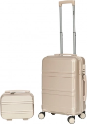 Cabinekoffer en cosmetische koffer van ABS, champagne – lichtgewicht reisset 56 cm