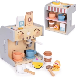 Houten 2-in-1 kinderkoffiemachine met café en 26 accessoires ECOTOYS