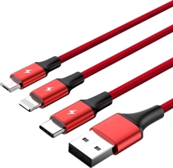Universele 3-in-1 oplaadkabel USB met USB‑C-, micro‑USB- en Lightning‑connectoren, 1,2 m