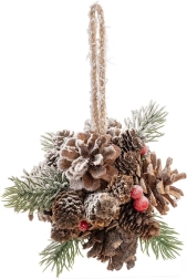 Hangende plastic kerstbal in dennenappelvorm rood 12 cm