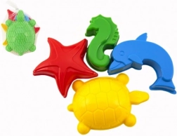 Plastic zandvormpjes – zeedieren, set van 4 stuks in netje