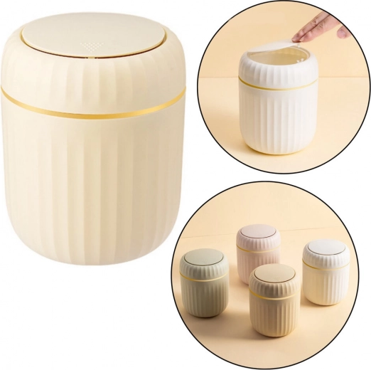 Beige mini prullenbak met klepdeksel