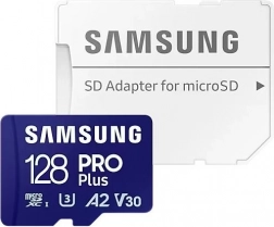 Samsung 128 PRO Plus microSD-geheugenkaart + adapter