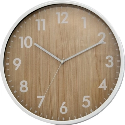 Wandklok 30,5 cm wit met houtdecor