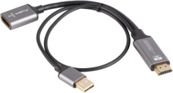 HDMI-adapter (mannelijk) naar DisplayPort (vrouwelijk) 4K aan kabel van 20 cm, zilverkleurig