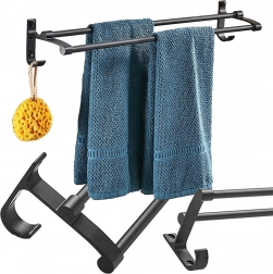 Dubbele wandhanddoekhouder, zwart metaal, 58,6 cm