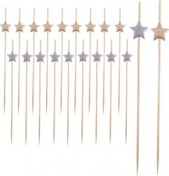 Bamboe prikkers voor hapjes met sterretjes 12 cm, 20 stuks